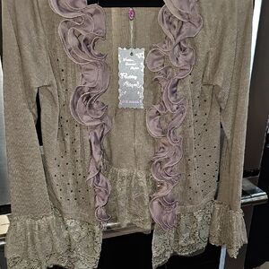 Pretty Angel Taupe Ruffled Lace Cardigan